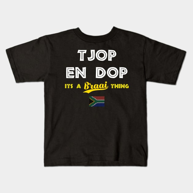 Tjop En Dop Classic South African Braai Family Kids T-Shirt by BraaiNinja